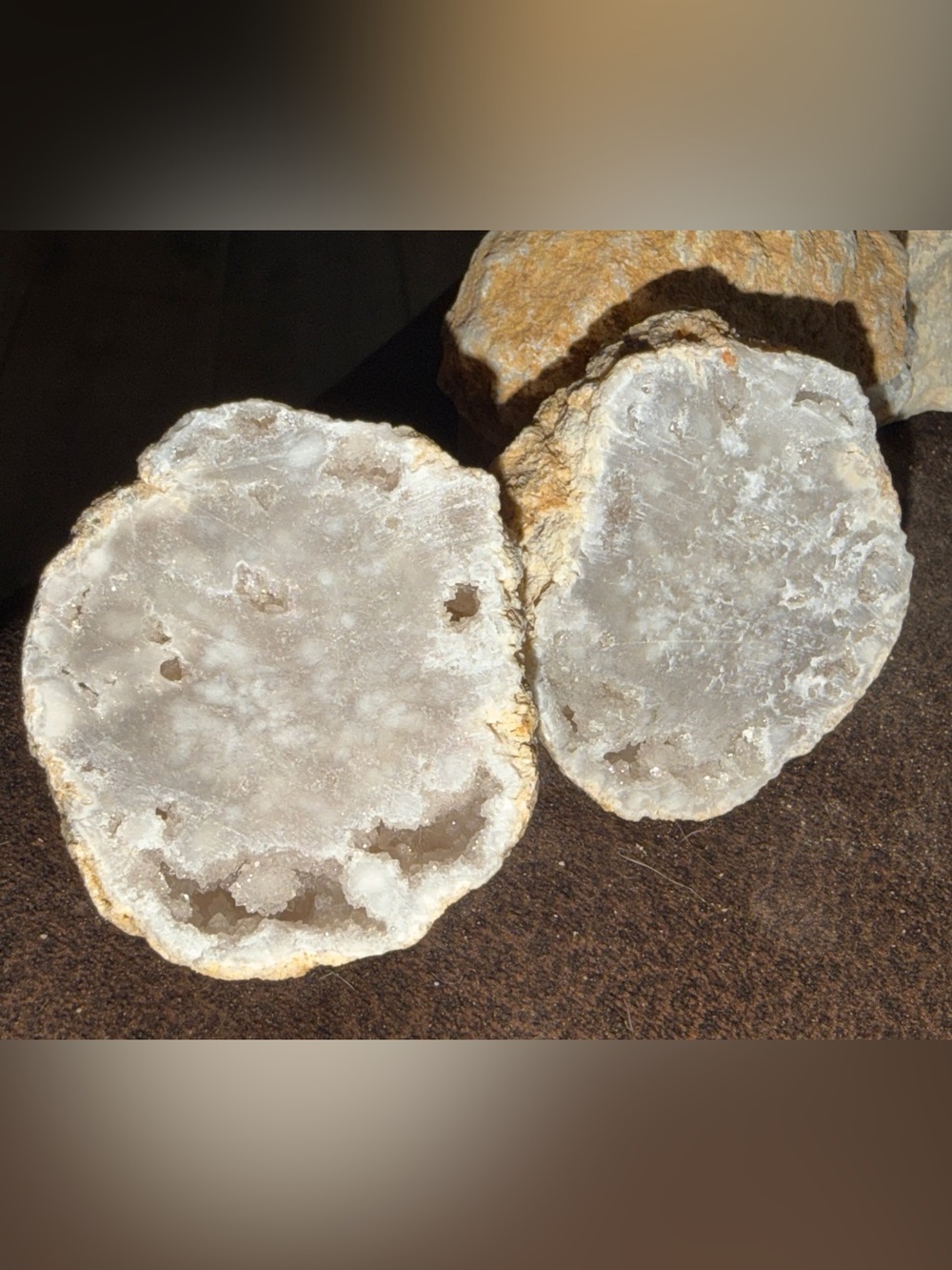 Three Natural White Crystal Geodes